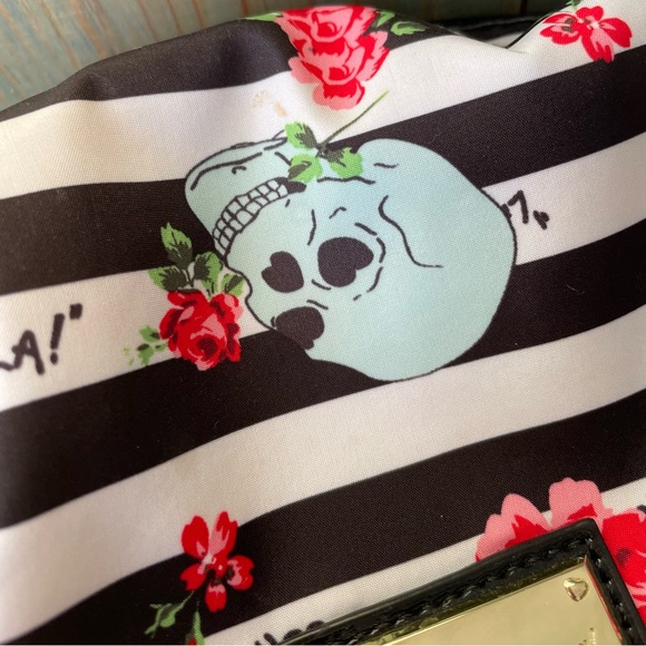 Betsey Johnson Striped Skull Floral Makeup Cosmetic Bag - Picture 8 of 8